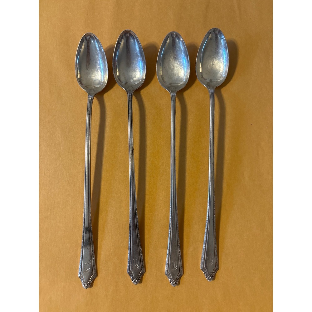 Gorham Fairfax Sterling Silver Iced Tea Spoons Set of 4 7.5" Silve Monogram D